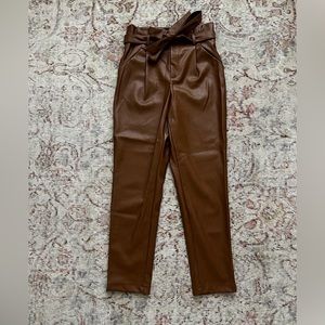 Lucy Paris, vegan leather, high rise pants, camel color, XS